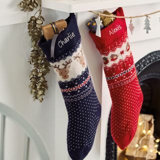 Χριστουγεννιάτικη πλεκτή κάλτσα μπλε τάρανδος