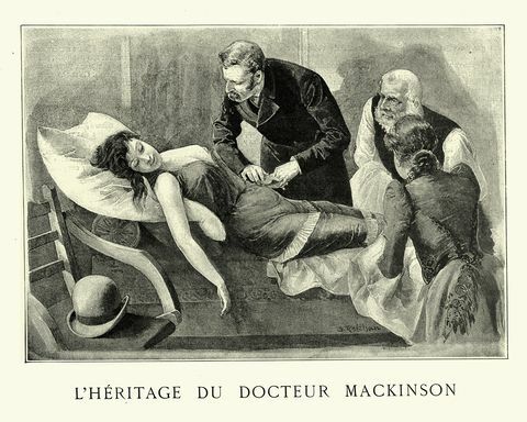 βικτοριανός γιατρός που ελέγχει τον σφυγμό μιας νεαρής γυναίκας, δεκαετία του 1890