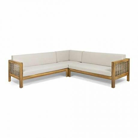 Theresa Outdoor Wood and Wicker 5θέσιο Sectional 