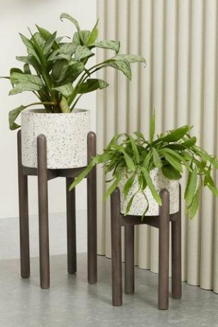 Hakuun Σετ 2 Περιορισμένης Έκδοσης Terrazzo Plant Pots With Rubberwood Legs, White Speckle