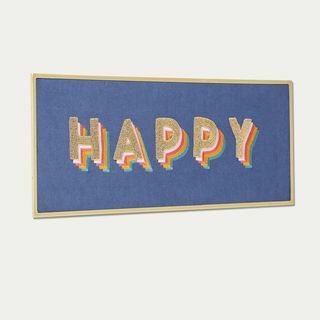 Happy Beaded Blue Fabric Wall Art