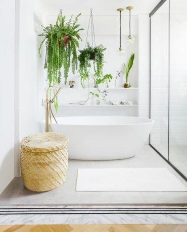 ανακαίνιση μπάνιου, λευκό μπάνιο με φυτά, μπανιέρες victoria albert