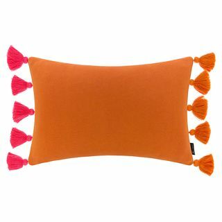 Πλεκτό μαξιλάρι Pom Pom - Ροζ και πορτοκαλί