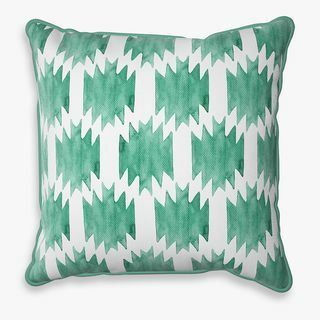 John Lewis & Partners Tile Print Garden Cushion, 43 x 43cm, Emerald / White