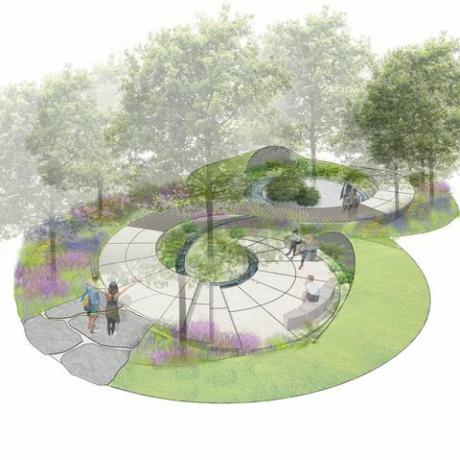 the research research uk legacy garden, show garden, σχεδιασμένο από τον Tom Simpson, με χορηγό την έρευνα για τον καρκίνο στο Ηνωμένο Βασίλειο, rhs hampton court palace garden festival 2021