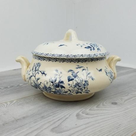 Πανέμορφο Γαλλικό Αντικέ στις αρχές του 1900 Gien Porcelain Deep Blue Mai Transferware TureenSoupière